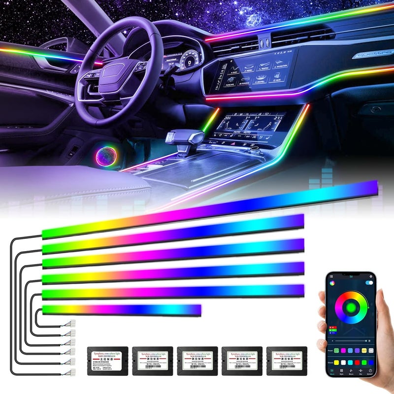 Amki Dreamcolor Acrylic Interior Car Lights, Car LED Strip Light with Bluetooth APP, Car Ambient Lighting Kit with RGB 6 in 1 and 175 inches 593 LEDs, 16 Million Colors Sound Activated Car Neon Lights - Image 1